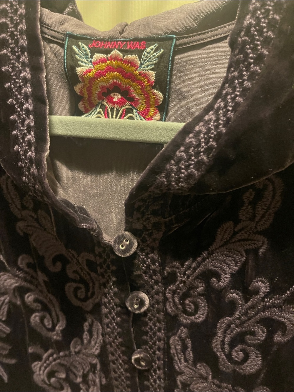 Johnny Was Purple Velvet Button-Down Shirt with Embroidery - Picture 3 of 7